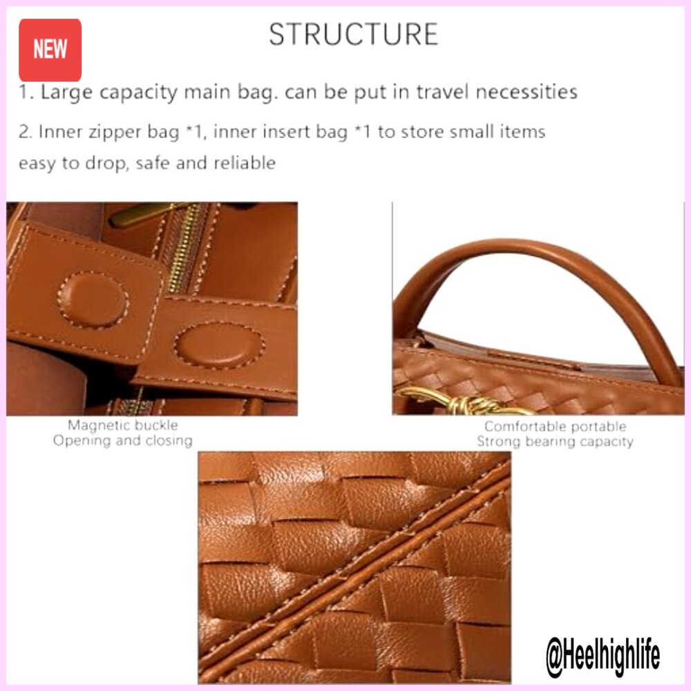 Vegan Leather Woven Tote Hobo Shoulder Crossbody Bag Chic Retro Elegant - Picture 5 of 6